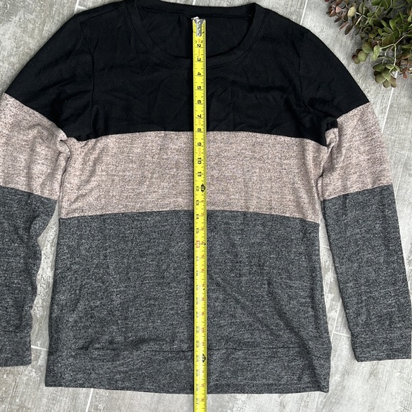 Womens Crewneck Tunics Color Block Long Sleeve Casual Loose Knit Top - Picture 6 of 9